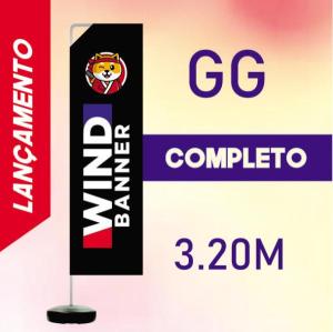 WIND BANNER FULL COMPLETO (GG) Base Titan Black Redonda 3.20m x 0.65m Dupla-Face | Impressão Ultra-HD Tecido TecnoSport 100% Sintético RETANGULAR Estrutura de Alumínio Desmontável