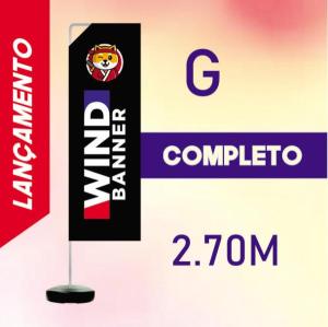 WIND BANNER FULL COMPLETO (G) Base Titan Black Redonda 2.70m x 0.65m Dupla-Face | Impressão Ultra-HD Tecido TecnoSport 100% Sintético RETANGULAR Estrutura de Alumínio Desmontável