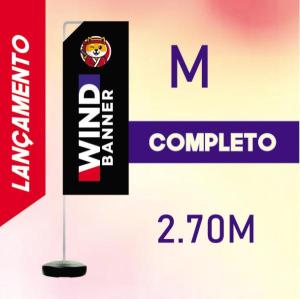 WIND BANNER FULL COMPLETO (M) Base Titan Black Redonda 2.70m x 0.65m Dupla-Face | Impressão Ultra-HD Tecido TecnoSport 100% Sintético RETANGULAR Estrutura de Alumínio Desmontável