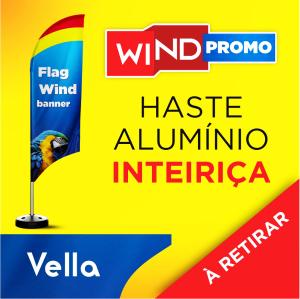WIND BANNER PROMOCIONAL Base 43CM X 43CM X 10CM 2.50m x 0.65m Dupla-Face | Impressão Sublimática Modelo VELA Estrutura de Alumínio Inteiriça SOMENTE RETIRADA