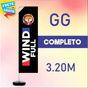 WIND BANNER FULL COMPLETO (GG) Base Titan Black Redonda 3.20m x 0.65m Dupla-Face | Impressão Ultra-HD Tecido TecnoSport 100% Sintético RETANGULAR Estrutura de Alumínio Desmontável