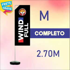 WIND BANNER FULL COMPLETO (M) Base Titan Black Redonda 2.70m x 0.65m Dupla-Face | Impressão Ultra-HD Tecido TecnoSport 100% Sintético RETANGULAR Estrutura de Alumínio Desmontável
