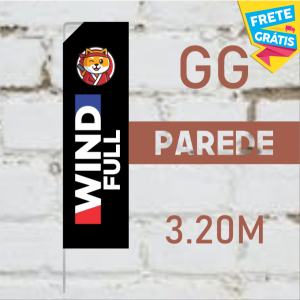WIND FULL PAREDE (GG) Completo com Hastes e Suporte de Aço 3.20m x 0.65m Dupla-Face 4 x 4 RETANGULAR Embalagem Estrutura de Alumínio Desmontável