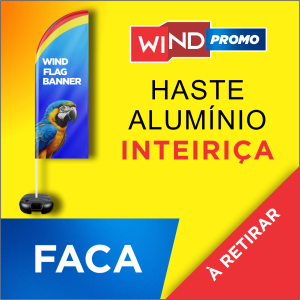 WIND BANNER PROMOCIONAL Base Titan Black Modelo Maleta com Alça 2.50m x 0.65m Dupla-Face | Impressão Sublimática Modelo FACA Estrutura de Alumínio Inteiriça SOMENTE RETIRADA