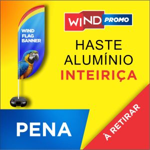 WIND BANNER PROMOCIONAL Base Titan Black Modelo Maleta com Alça 2.50m x 0.65m Dupla-Face | Impressão Sublimática Modelo PENA Estrutura de Alumínio Inteiriça SOMENTE RETIRADA